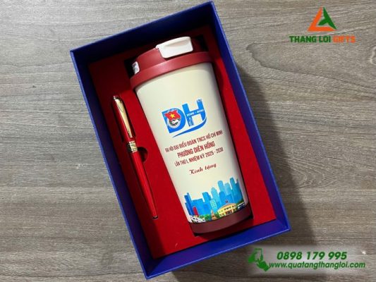 Ly Giu Nhiet 530ml Mau Do - In Logo Dai Hoi Dai Bieu Doan TNCS HCM Phuong Dien Hong 