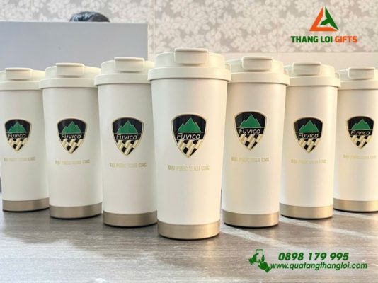 Ly Giu Nhiet 530ml Mau Trang Kem - In Logo Doanh Nghiep Dai Phuc Vinh CNC 