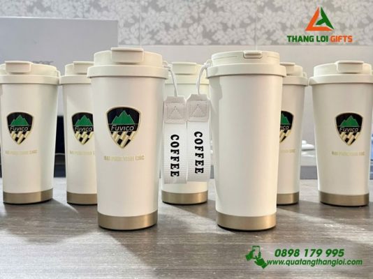 Ly Giu Nhiet 530ml Mau Trang Kem - In Logo Doanh Nghiep Dai Phuc Vinh CNC 