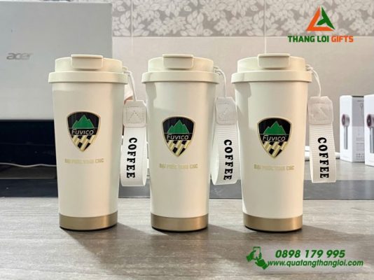 Ly Giu Nhiet 530ml Mau Trang Kem - In Logo Doanh Nghiep Dai Phuc Vinh CNC 