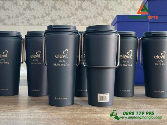 Ly Giu Nhiet LocknLock LHC4269 540ml Mau Xanh Navy - Khac Logo Doanh Nghiep BAYER 