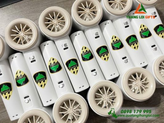 Quat Cam Tay Mini Mau Trang Kem - In Logo Doanh Nghiep Dai Phuc Vinh CNC