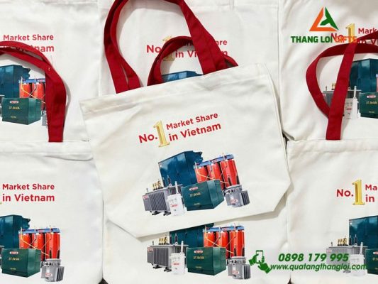 Tui Vai Canvas Mau Trang - In Logo Hinh Anh Doanh Nghiep THIBIDI