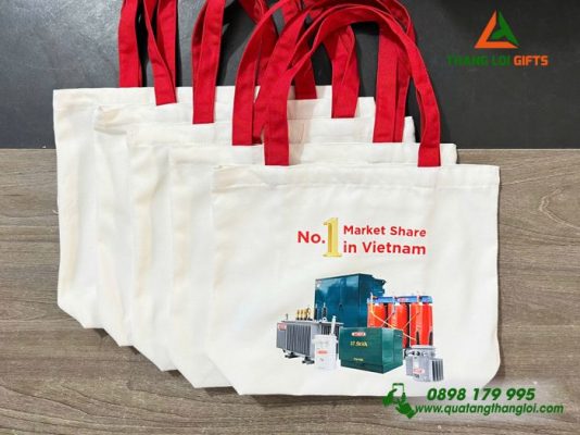 Tui Vai Canvas Mau Trang - In Logo Hinh Anh Doanh Nghiep THIBIDI