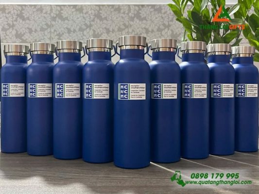 Binh Giu Nhiet 600ml Mau Xanh - In Logo Cambodia 
