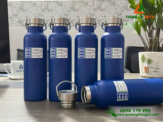 Binh Giu Nhiet 600ml Mau Xanh - In Logo Cambodia 