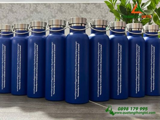 Binh Giu Nhiet 600ml Mau Xanh - In Logo Cambodia 