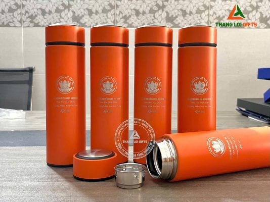 Binh Giu Nhiet Mau Cam 500ml - Khac Logo Truong Mam Non Soc Nau Lam Qua 20-11