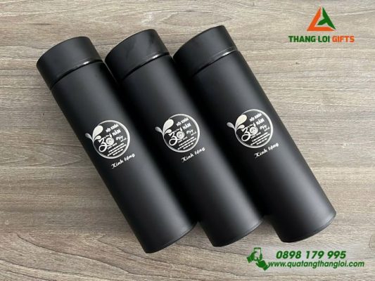 Binh Giu Nhiet Mau Den 500ml - Khac Logo 30 Nam Truong THCS Tran Quy Cap 