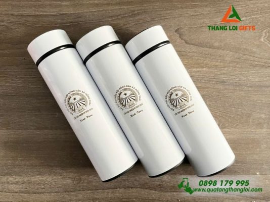 Binh Giu Nhiet Mau Trang 500ml - Khac Logo Dai Hoi Dai Bieu Nong Dan Xa Hong Thai