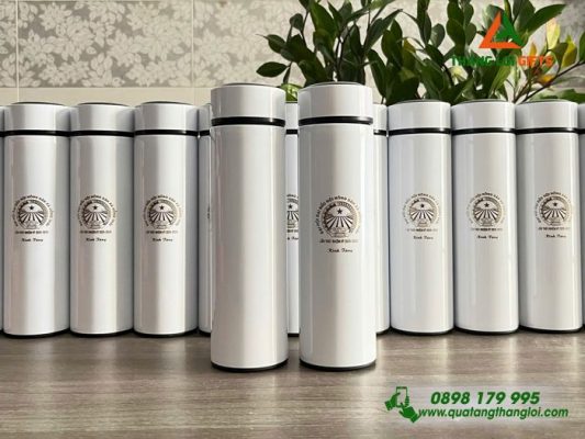 Binh Giu Nhiet Mau Trang 500ml - Khac Logo Dai Hoi Dai Bieu Nong Dan Xa Hong Thai