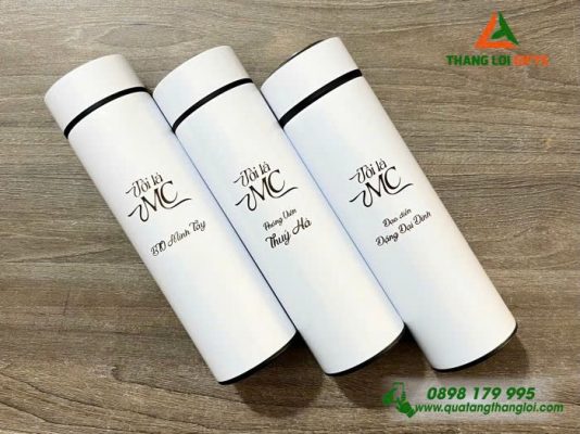 Binh Giu Nhiet Mau Trang 500ml - Khac Logo MC
