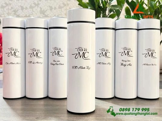 Binh Giu Nhiet Mau Trang 500ml - Khac Logo MC