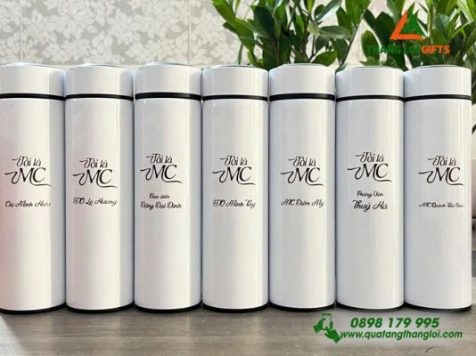 Binh Giu Nhiet Mau Trang 500ml - Khac Logo MC