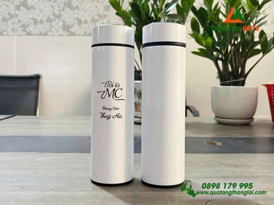 Binh Giu Nhiet Mau Trang 500ml - Khac Logo MC