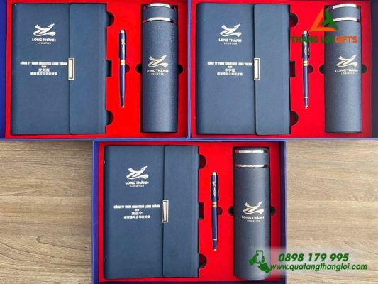 Bo Qua Tang (So+ Binh+ But) Mau Xanh - In Khac Logo Doanh Nghiep Logistics