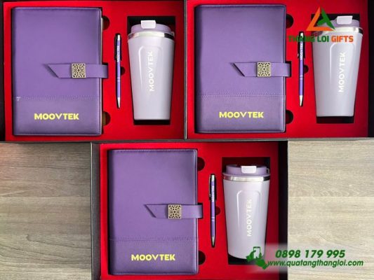 Bo Qua Tang (So+ Ly+ But) Mau Tim - In Khac Logo MOOVTEK 