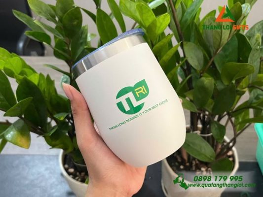 Ly Giu Nhiet 350ml Mau Trang - In Logo Doanh Nghiep Thanh Long