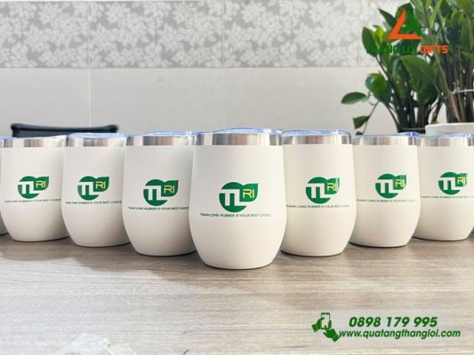 Ly Giu Nhiet 350ml Mau Trang - In Logo Doanh Nghiep Thanh Long