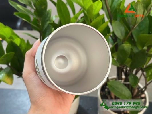 Ly Giu Nhiet 350ml Mau Trang - In Logo Doanh Nghiep Thanh Long