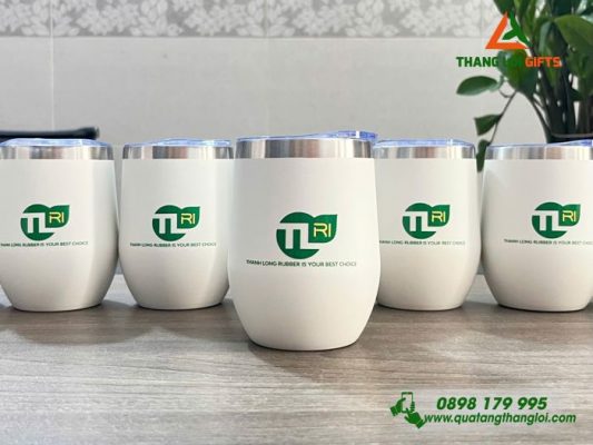 Ly Giu Nhiet 350ml Mau Trang - In Logo Doanh Nghiep Thanh Long