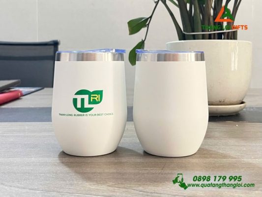 Ly Giu Nhiet 350ml Mau Trang - In Logo Doanh Nghiep Thanh Long