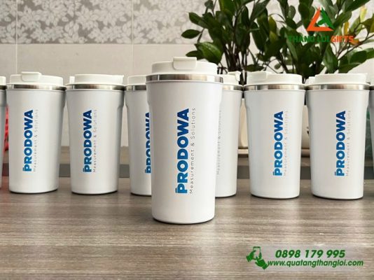 Ly Giu Nhiet 510ml Mau Trang - In Logo Doanh Nghiep PRODOWA 