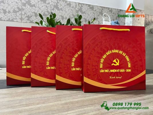 Tui Xach Giay Couche Mau Do - In Logo Dai Hoi Dang Bo Vinh Linh
