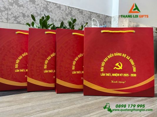 Tui Xach Giay Couche Mau Do - In Logo Dai Hoi Dang Bo Vinh Linh