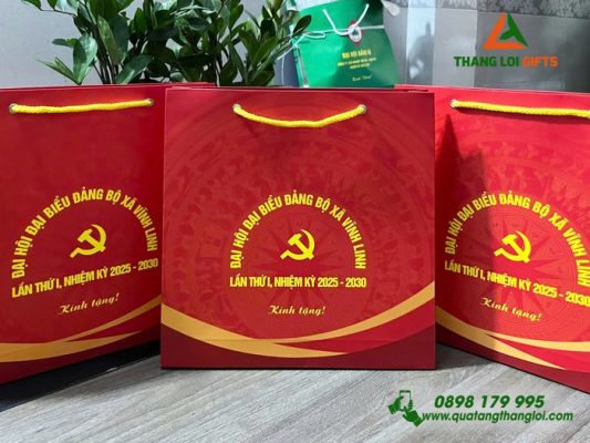 Tui Xach Giay Couche Mau Do - In Logo Dai Hoi Dang Bo Vinh Linh