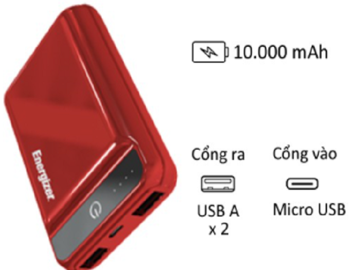 Pin Sac Du Phong Energizer 10000mAh UE10032PR in logo qua tang khach hang