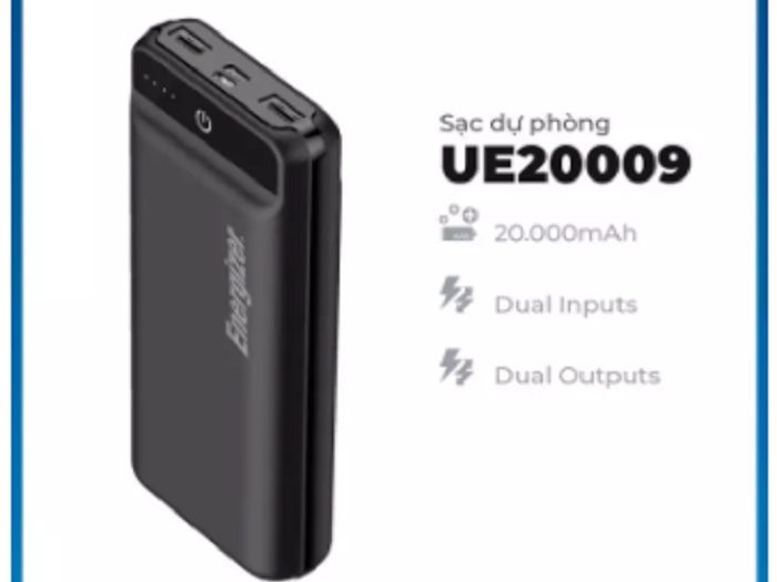 Pin Sac Du Phong Energizer 20,000mAh- UE20009 in logo