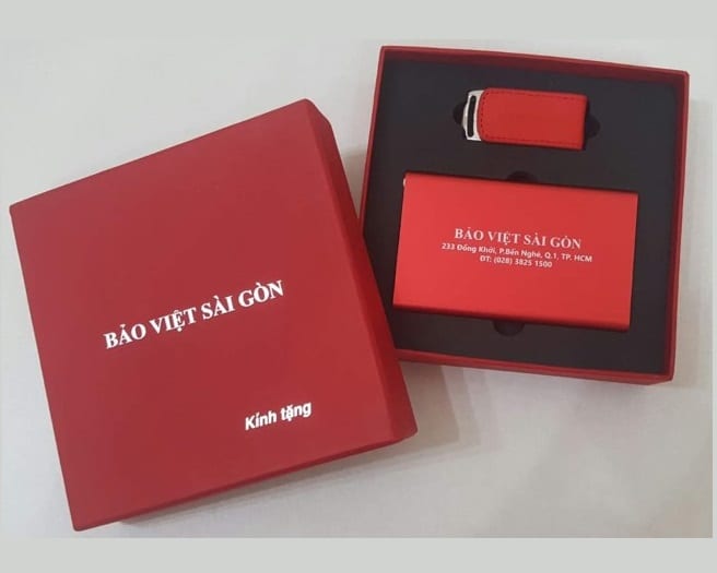 GST 14 – Bộ Quà Tặng - Giftset 3 món (USB Da+Sạc dự phòng+Hộp Giftset) in logo