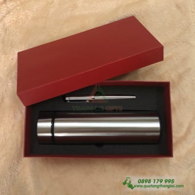 GIFTSET Bo Qua Tang(Binh Giu Nhiet hien thi nhiet do+But Kim Loai)khac logo theo yeu cau