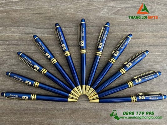 Bút Ký Kim Loại Xoay Màu Xanh Khoen vàng - Khắc Logo Doanh Nghiệp S&K