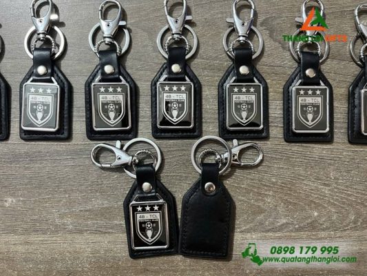 Móc Khóa Kim Loại Phối Da Màu Đen - Khắc Logo Doanh Nghiệp 4B-TCL