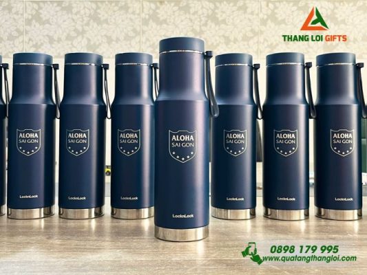 Binh Giu Nhiet LocknLock LHC4199 620ml Mau Xanh Dam - Khac Logo Trung Tam Ngoai Ngu ALOHA Sai Gon