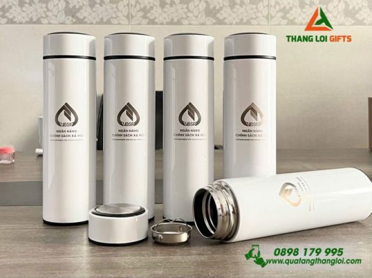 Binh Giu Nhiet Mau Trang 500ml - Khac Logo Ngan Hang VBSP Bac Binh