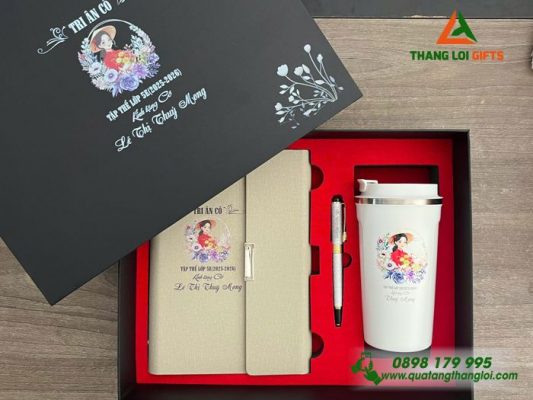 Bo Qua Tang (So+ Ly 510ml+ But) Mau Trang - In Khac Ten