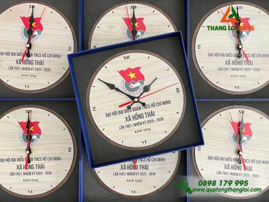 Dong Ho Go Tron De Ban - In Khac Logo Dai Hoi Dai Bieu Doan TNCS Ho Chi Minh