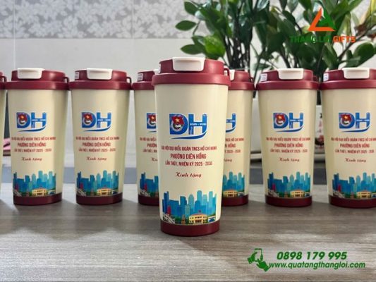 Ly Giu Nhiet 530ml Mau Do - In Logo Dai Hoi Dai Bieu Doan TNCS HCM Phuong Dien Hong