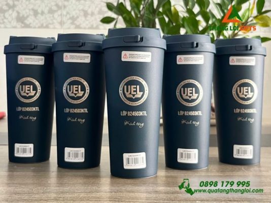 Ly Giu Nhiet Lock&Lock LHC3249 Mau Xanh Navy - Khac Logo Truong Dai Hoc Kinh Te Luat UEL