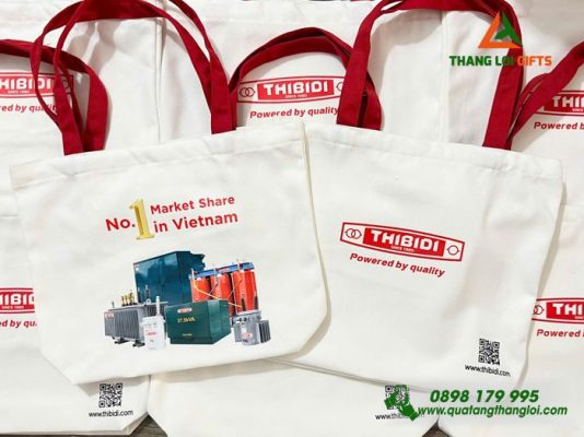 Tui Vai Canvas Mau Trang - In Logo Hinh Anh Doanh Nghiep THIBIDI