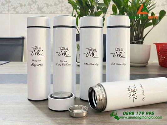 Binh Giu Nhiet Mau Trang 500ml - Khac Logo MC
