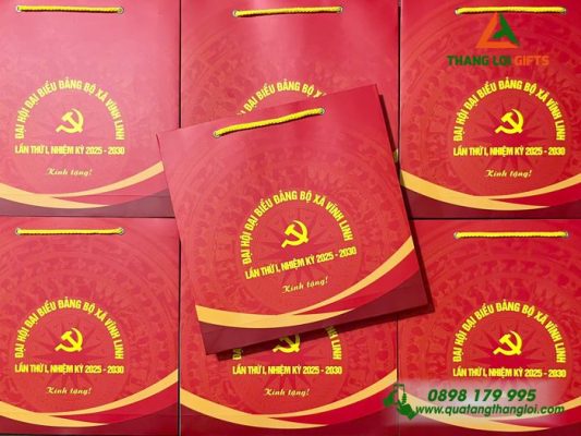 Tui Xach Giay Couche Mau Do - In Logo Dai Hoi Dang Bo Vinh Linh